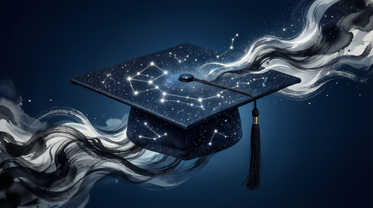 Portrait artistique d'une personne célébrant sa réussite ou son diplôme, symbole de fierté et de persévérance.