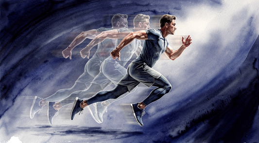 Portrait artistique dynamique d'un athlète en mouvement, capturant l'énergie et la passion sportive.