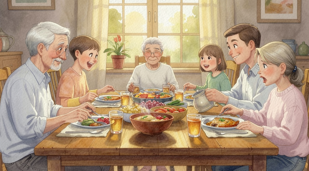 Tableau personnalisé illustrant des rituels familiaux intimes et chaleureux