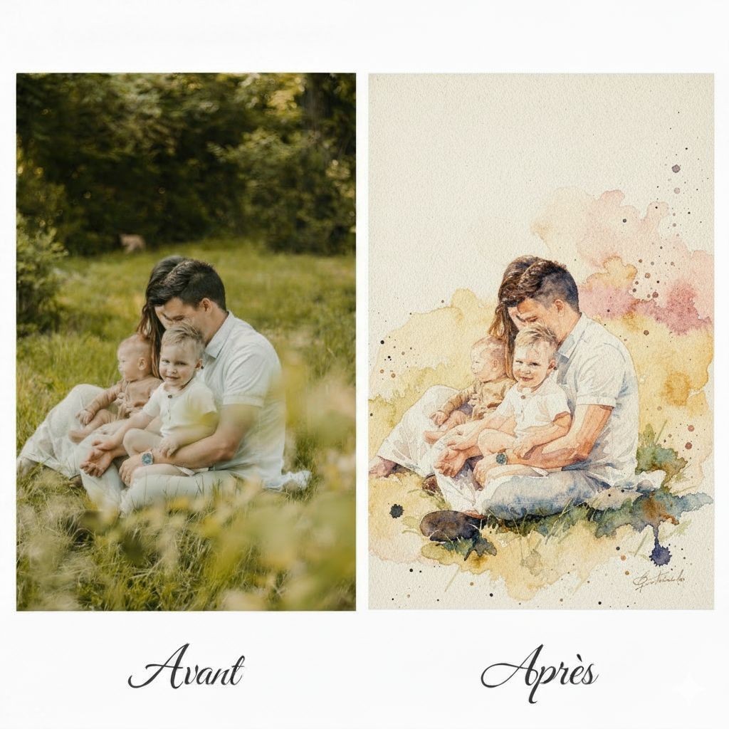 Aquarelle personnalisée transformant vos photos en art