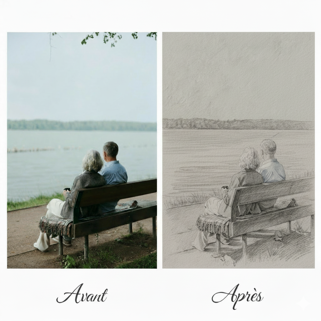 Croquis au crayon personnalisé pour immortaliser vos souvenirs