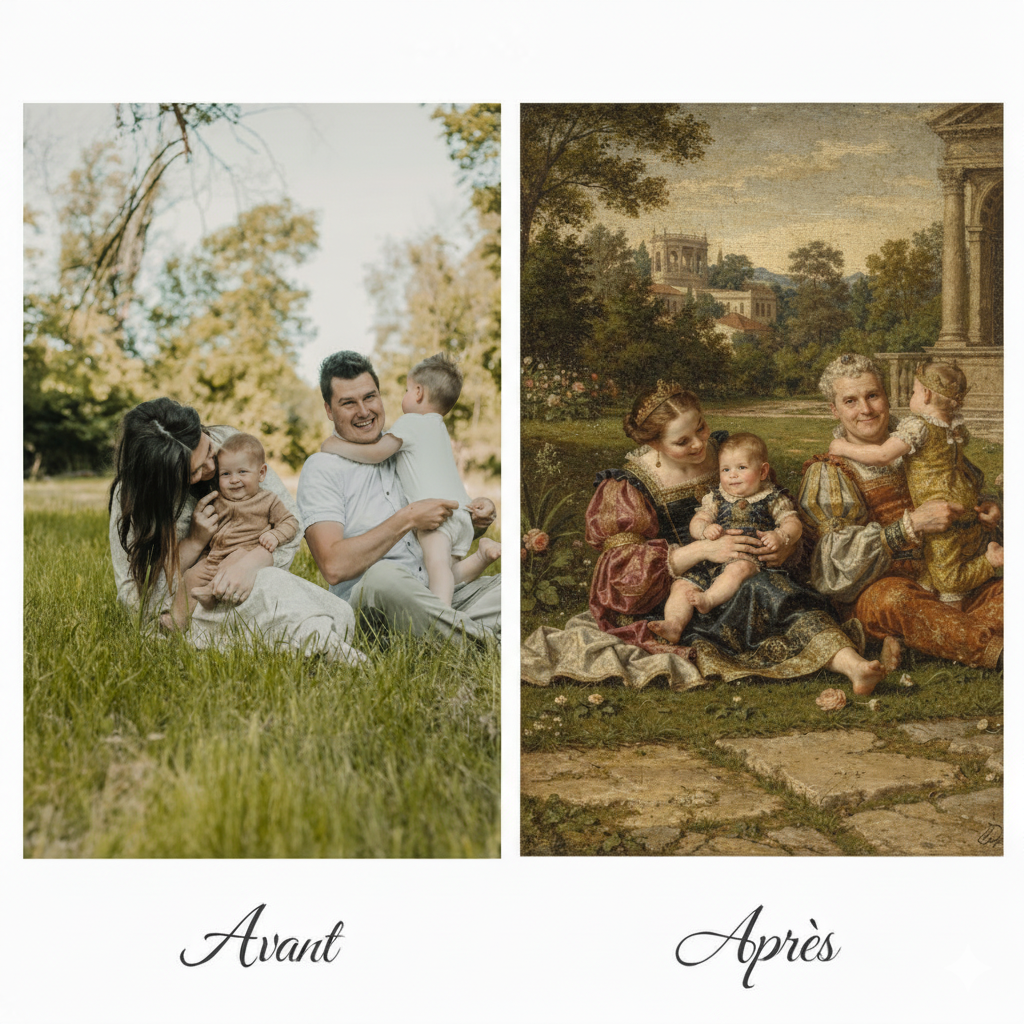 Portrait style Renaissance avec jeux de lumière clair-obscur