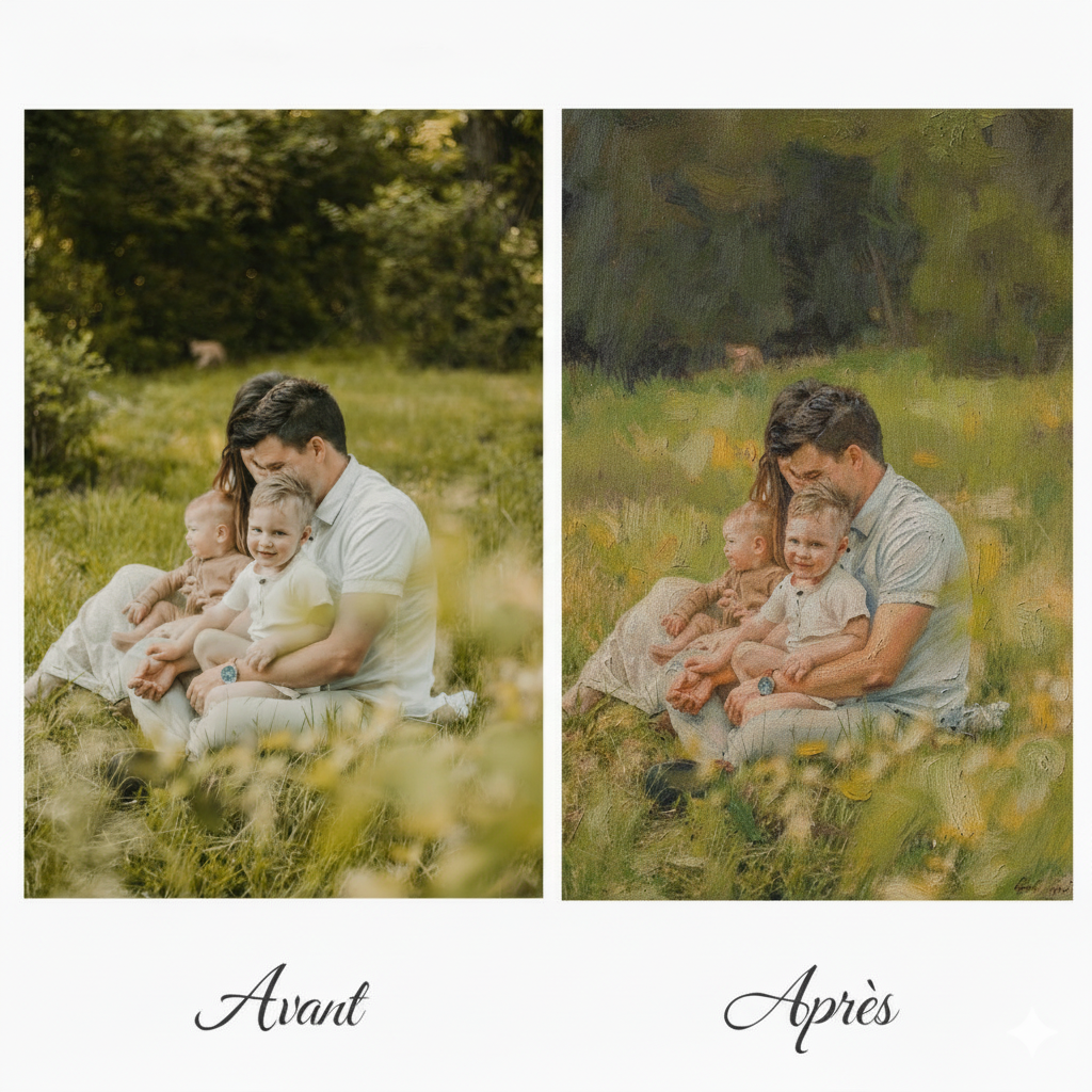Tableau à l'huile personnalisé transformant vos photos en œuvre d'art