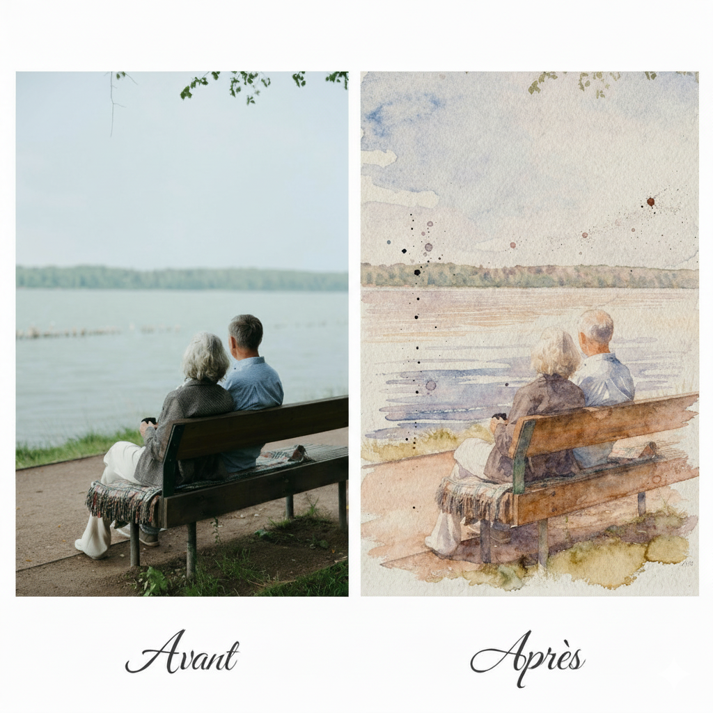 Aquarelle personnalisée transformant vos souvenirs en œuvre d'art