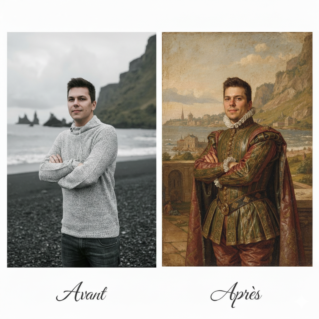 Portrait personnalisé style Renaissance avec clair-obscur