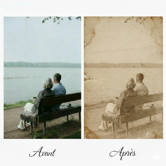 Transformation photo numérique effet sépia vintage années 1940
